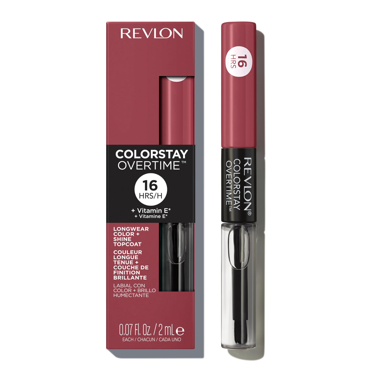Revlon ColorStay Overtime Liquid Lipstick with Clear Lip Gloss, Long-Lasting Lip Color, Dual Ended with Moisturizing Vitamin E, 005 Infinite Raspberry, 0.07 fl oz