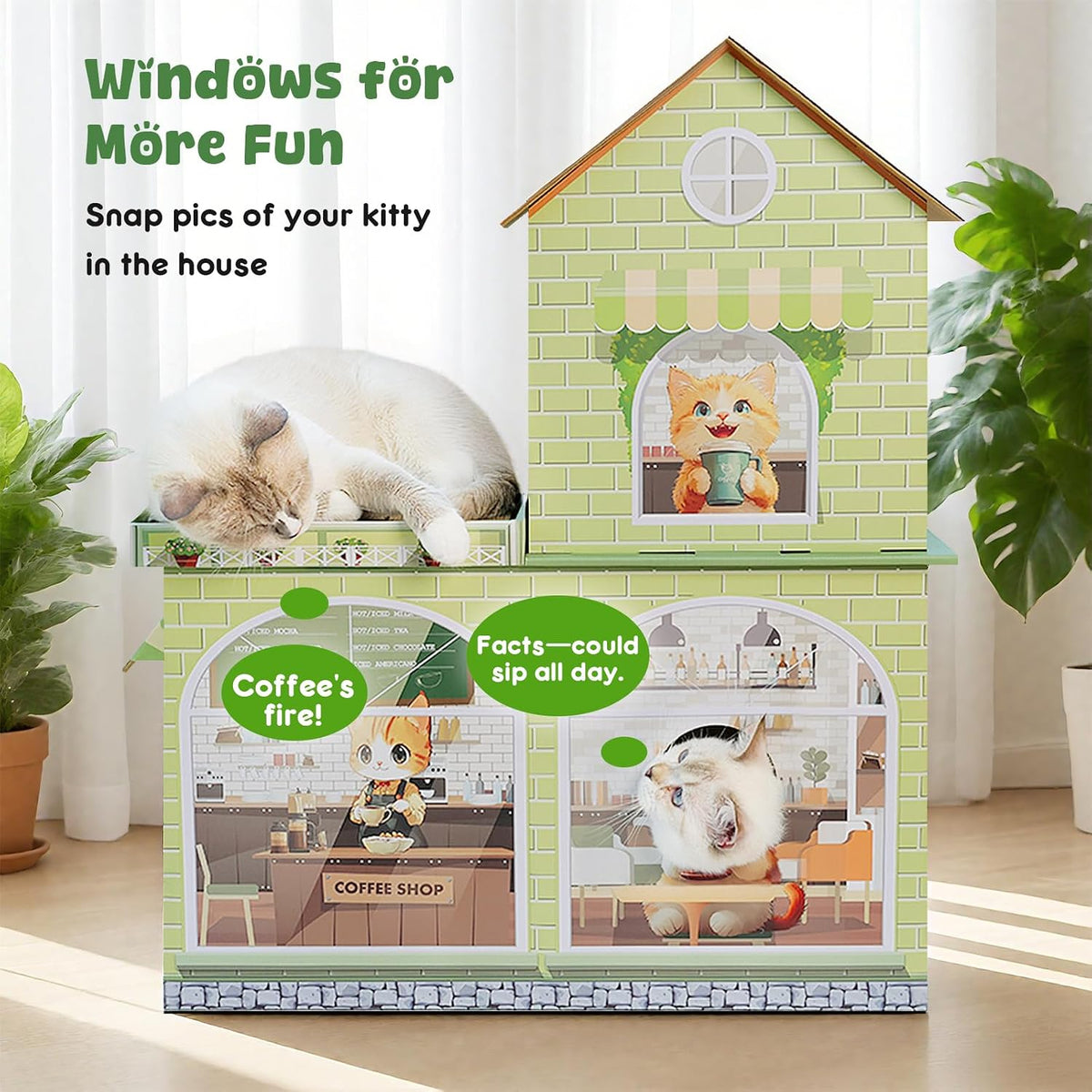 Cardboard Cat Houses for Indoor Cats Kitten Scratcher Houses Cafe Themed