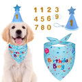 Dog Birthday Party Supplies, Dog Birthday Bandana Set, Dog Boy Girl Birthday Party Hat with Numbers for Large Medium Small Dogs Pet (Blue)