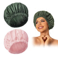 Edoneery Reusable Shower Caps for Women, Waterproof Long Hair Bonnet | Washable Design, Wide Elastic Band, Large Fit, Holds Long Hair, Braids Friendly, Bath Accessories, Spa, Travel