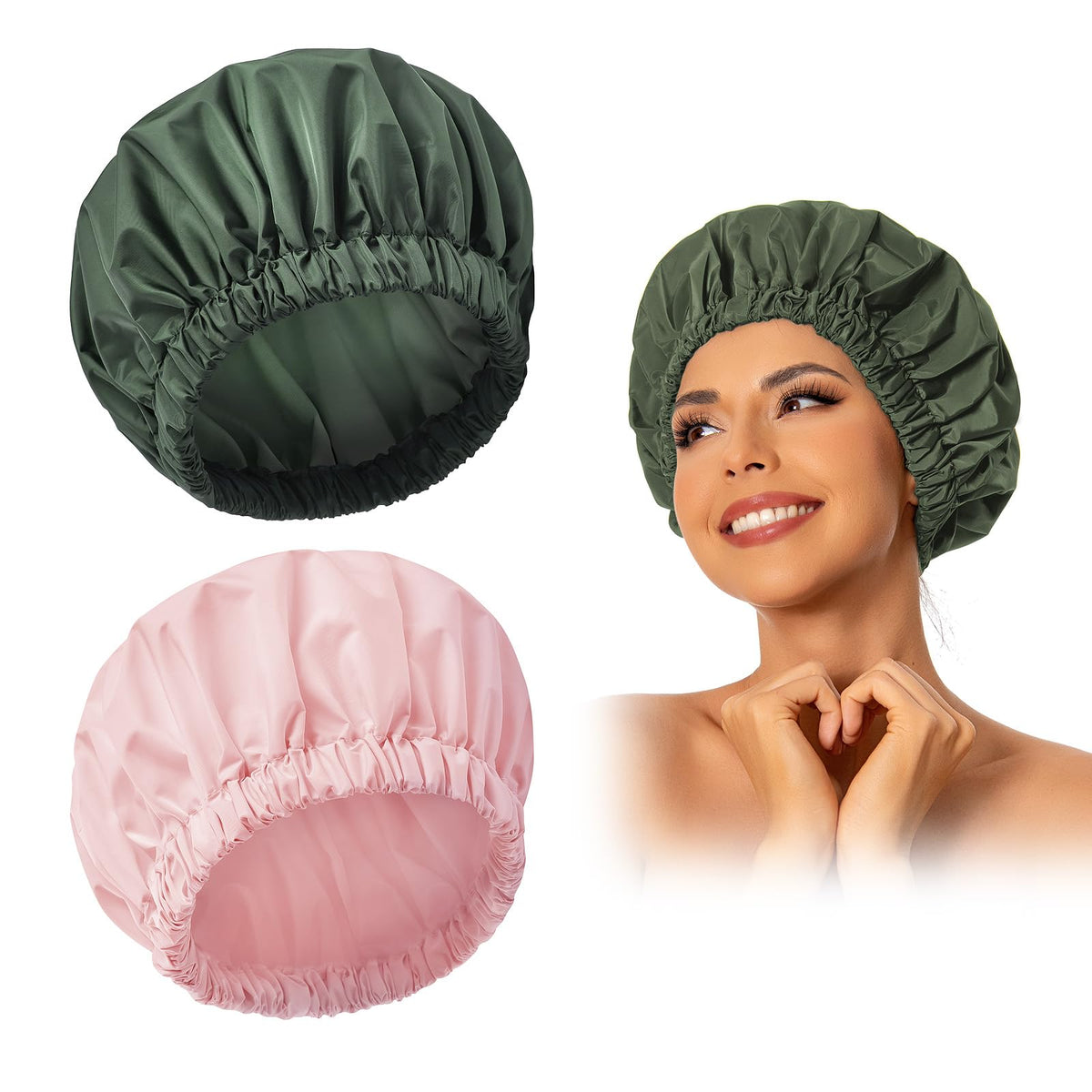 Edoneery Reusable Shower Caps for Women, Waterproof Long Hair Bonnet | Washable Design, Wide Elastic Band, Large Fit, Holds Long Hair, Braids Friendly, Bath Accessories, Spa, Travel