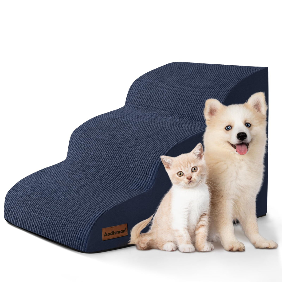 Aodisman Dog Stairs for Small Dogs and Cats,3-Step Pet Ramp for Bed & Couch | 15.7" H Non-Slip Sturdy Dog Steps with Curved Ramp for Senior,Short-Legged Dogs,Puppy and Cats to Reach Sofa or Chair,Grey