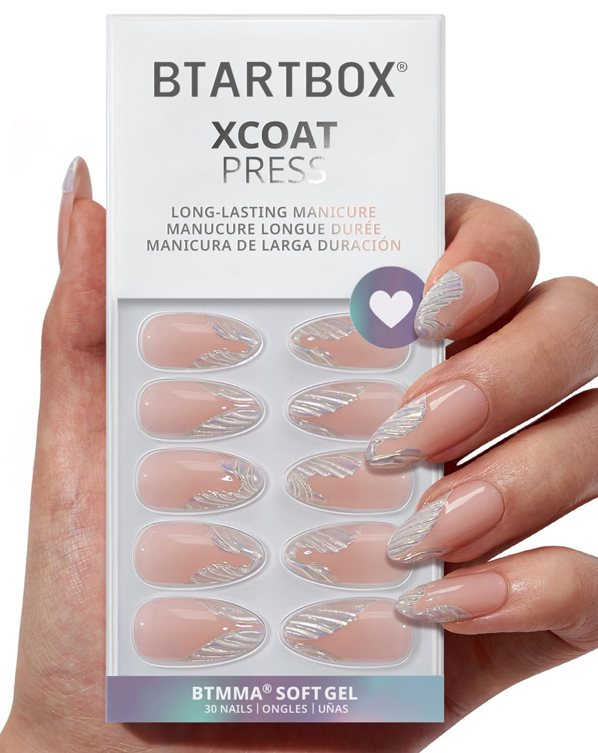 BTArtbox Press On Nails, Cream Puff, Short Almond, Ombre Off White, 32Ct | 2+ Weeks Wear, Salon-Quality Natural Nails, 10-Minute Easy Daily Application, Fast Removal, 16 Sizes, All-in-One Complete Kit