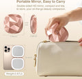 Travel Makeup Mirror with Light, 10X/1X Magnifying Compact Mirror for Purse, Portable Double Sided Folding Pocket Size, Dimmable LED & USB Rechargeable(Rose Gold)