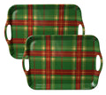 Thanksgiving Serving Trays with Handles, 19 x 11.6 Inch, Set of 2, Bamboo Fiber Serving Platter, Dishwasher Safe, with Removable Silicone Mats, Turkey and Fall Plaid