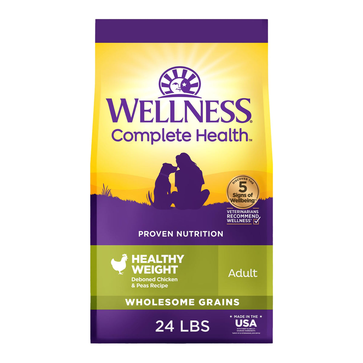 Wellness Complete Health Adult Dry Dog Food, Wholesome Grain Kibble, Natural, Chicken and Oatmeal Recipe, 30 lb Bag