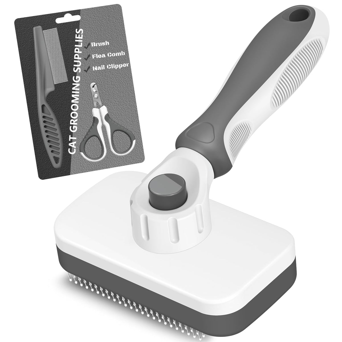 3PCS Cat Grooming Supplies, Cat Brush & Nail Clipper/Trimmer & Flea Comb for Shedding Indoor Cats Essentials Stuff Accessories (Black)