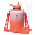 Coolflask Water Bottle with Straw, 40 oz Insulated Metal Water Flask with Straw & Spout Lids, Stainless Steel Double Wall Vacuum, Keep Cold 48h Hot 24h, Leak Proof, BPA-Free, Apricot Pink