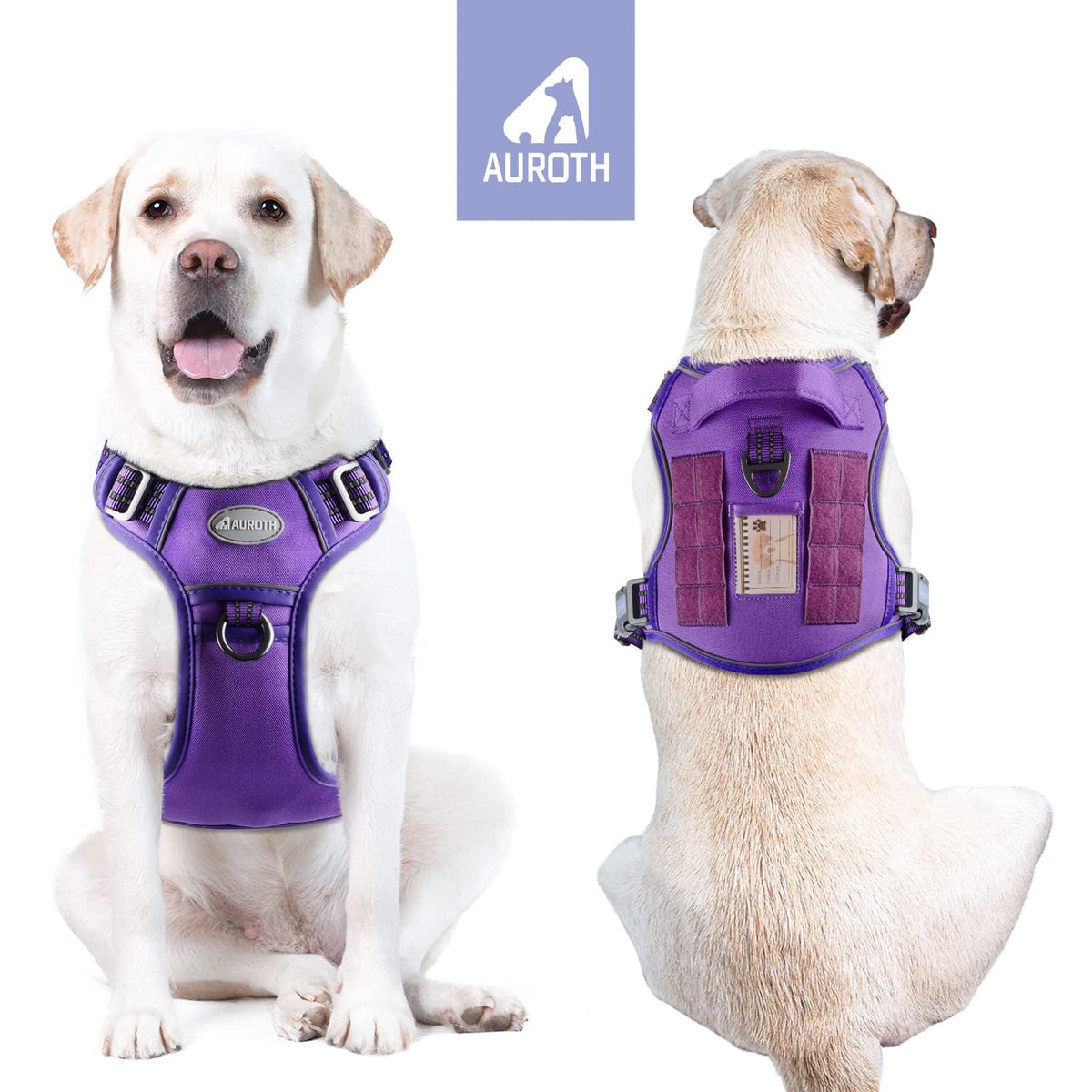 Auroth Tactical Dog Harness for Large Dogs No Pull Adjustable Pet Harness Reflective K9 Working Training Easy Control Pet Vest Military Service Dog Harnesses Army Yellow L