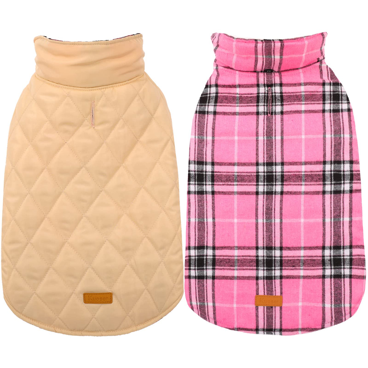 Kuoser Waterproof Dog Coat, Warm Reversible Dog Jacket with Leash Hole