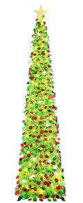 HMASYO 6 FT Pop Up Christmas Tree with 100 LED Timer Lights & Remote, Green Christmas Tinsel Tree, Collapsible Artificial Pencil Tree for Home Office Party Decor, USB Powered, Easy Assembly
