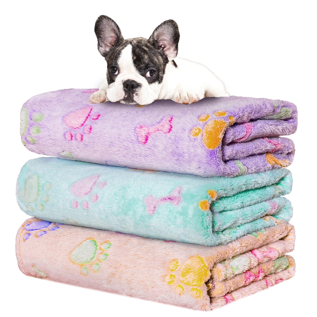 Rezutan 1 Pack 3 Blankets for Dogs, Dog Blanket for Large & Medium Pet Cat, Premium Soft Fluffy Suitable for Dog Kennels & Beds, Sofas, Gifts Puppy Essentials, 41x31inch, Gray/Blue/Beige