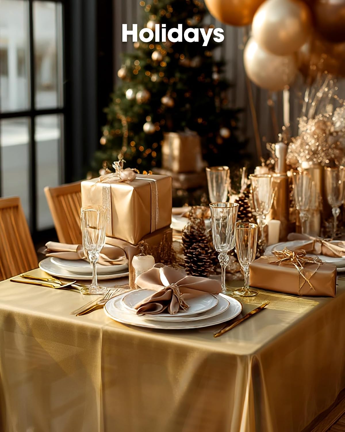 Pureegg Plastic Table Cloth Disposable 54x108 Gold 3Pack