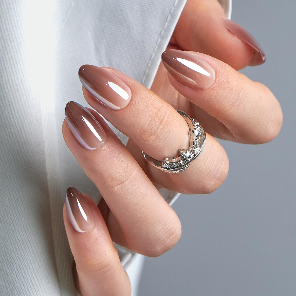 CurvLife Milky White Square Press on Nails Short, Soft Gel Fake Nails with Clean Nude Apricot Design Full Cover False Nails Glossy Nude Glue on Nails Artificial Stick on Nails for Women