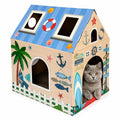 Cinrobiye Cardboard Cat House with Scratcher, Gothic Halloween Cat Scratcher Box with 2 Corrugated Scratch Pads, Open Top Indoor Cat Hideaway Bed for Cats and Kittens