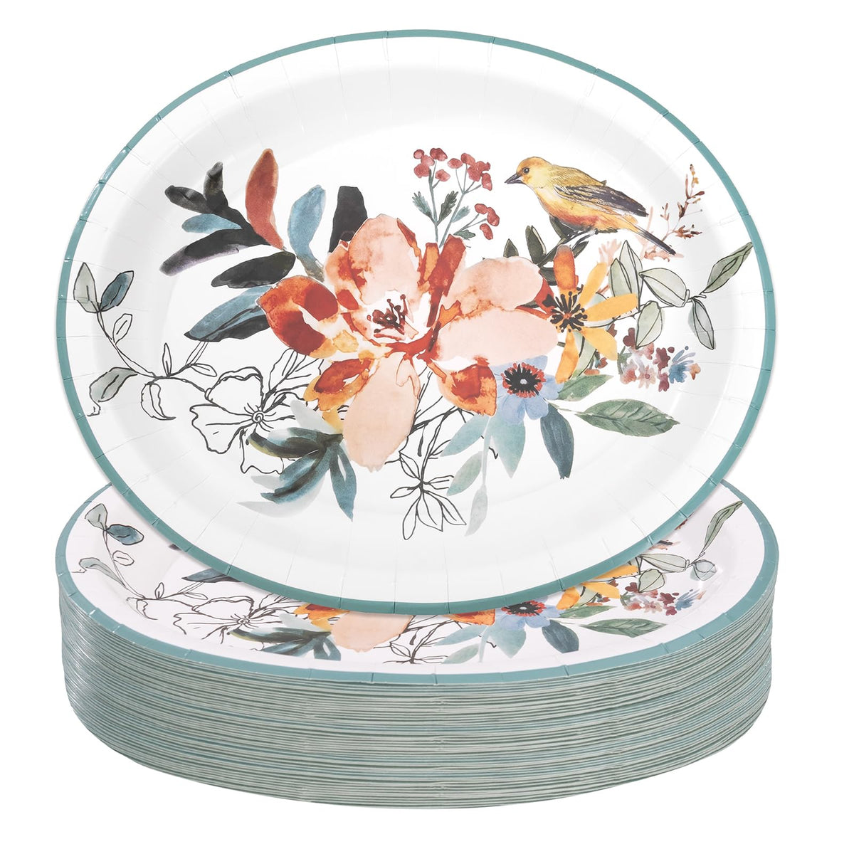 50Pack Thanksgiving Paper Plates - 10" x 12" Oval Paper Plates Dinner Size Large Disposable Platter Heavy Duty For Happy Thanksgiving Serving Tray Autumn Fall Harvest Party Supply