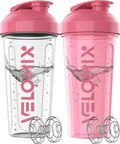 VELOMIX 2 Pack 28oz Protein Shaker Bottle for Protein Mixes, Black/Transpar