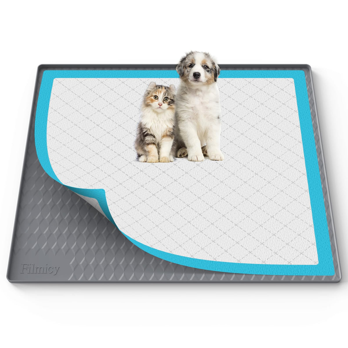 Pee Pad Holder for Dogs,Silicone Dog Puppy Pad Holder, 24 x 24 No Spill Raised Lip High Edge,Portable, Leak-Proof Mat Holder for Dog Training Pads,Square Potty Trays for Home Floor Protection