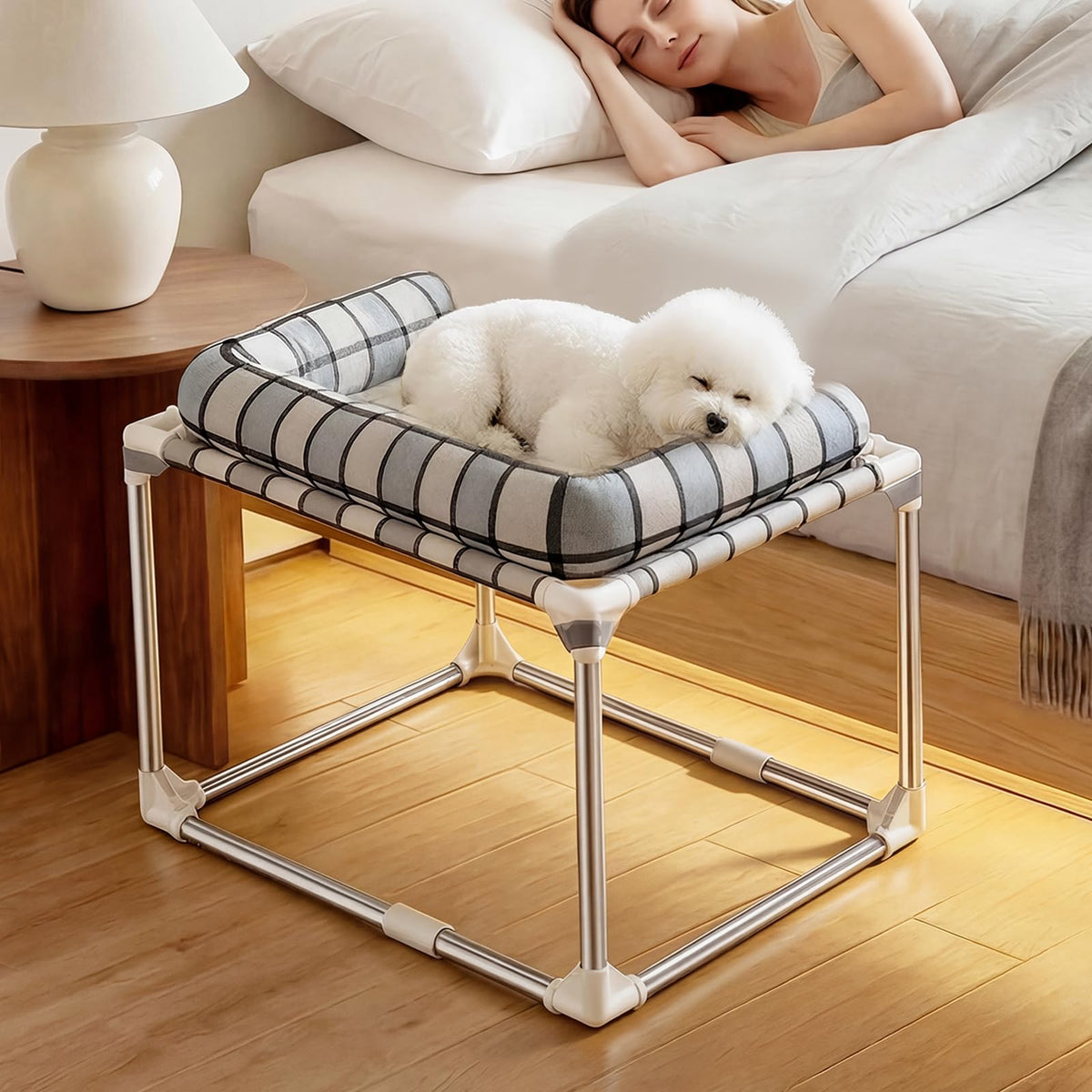 Bedside Cosleeper Dog Bed with Bloster, Height Elevated Pillow Bed Dog
