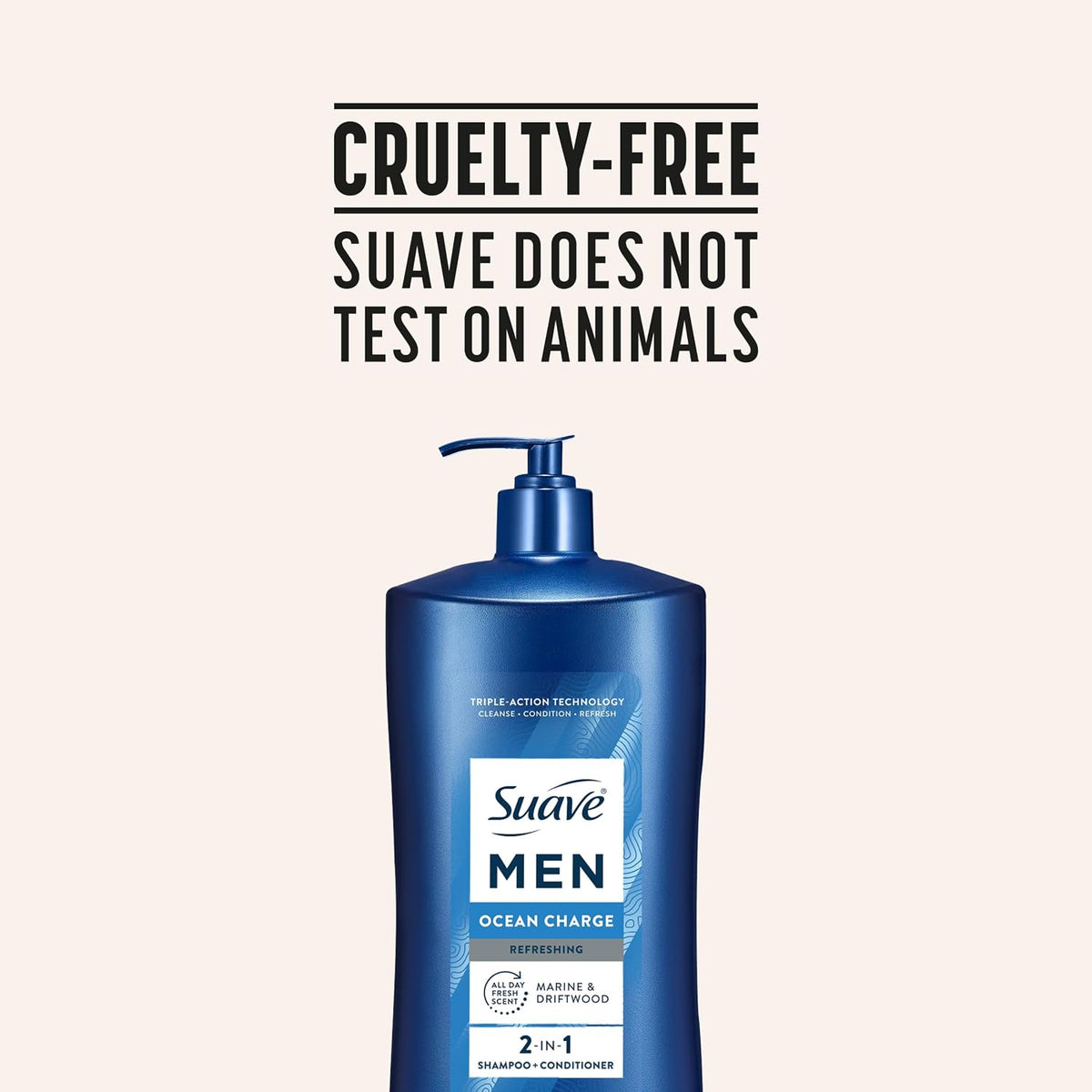 Suave Men Ocean Charge 2 in 1 Refreshing Shampoo & Conditioner with Pro Vitamin B5, Hydrates & Revitalizes Hair, Ocean Fresh Scent, 4 Count, 40 FL OZ Pump