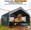Veehoo Extra Large Dog House Outdoor Includes Elevated Dog Bed-Weatherproof | Waterproof Outside Dog Tent 4.1' x 4.1' x 3.3', Dog Shade Shelter and Raised Bed Combo for Pets or Stray Animals, Grey