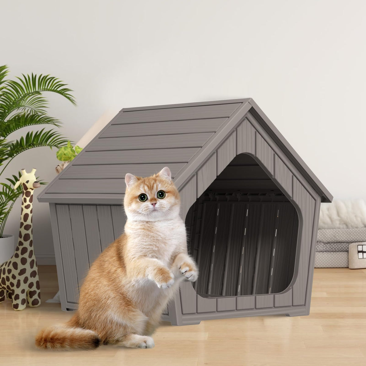 DRATO Outdoor Cat House -Weatherproof Resin Cat Houses for Cats, Durable, Easy Assembly,cat Igloo Outdoor，Durable & Insulated Shelter for Garden, Patio, or Backyard（Black，18.46 * 23.62 * 21.42）