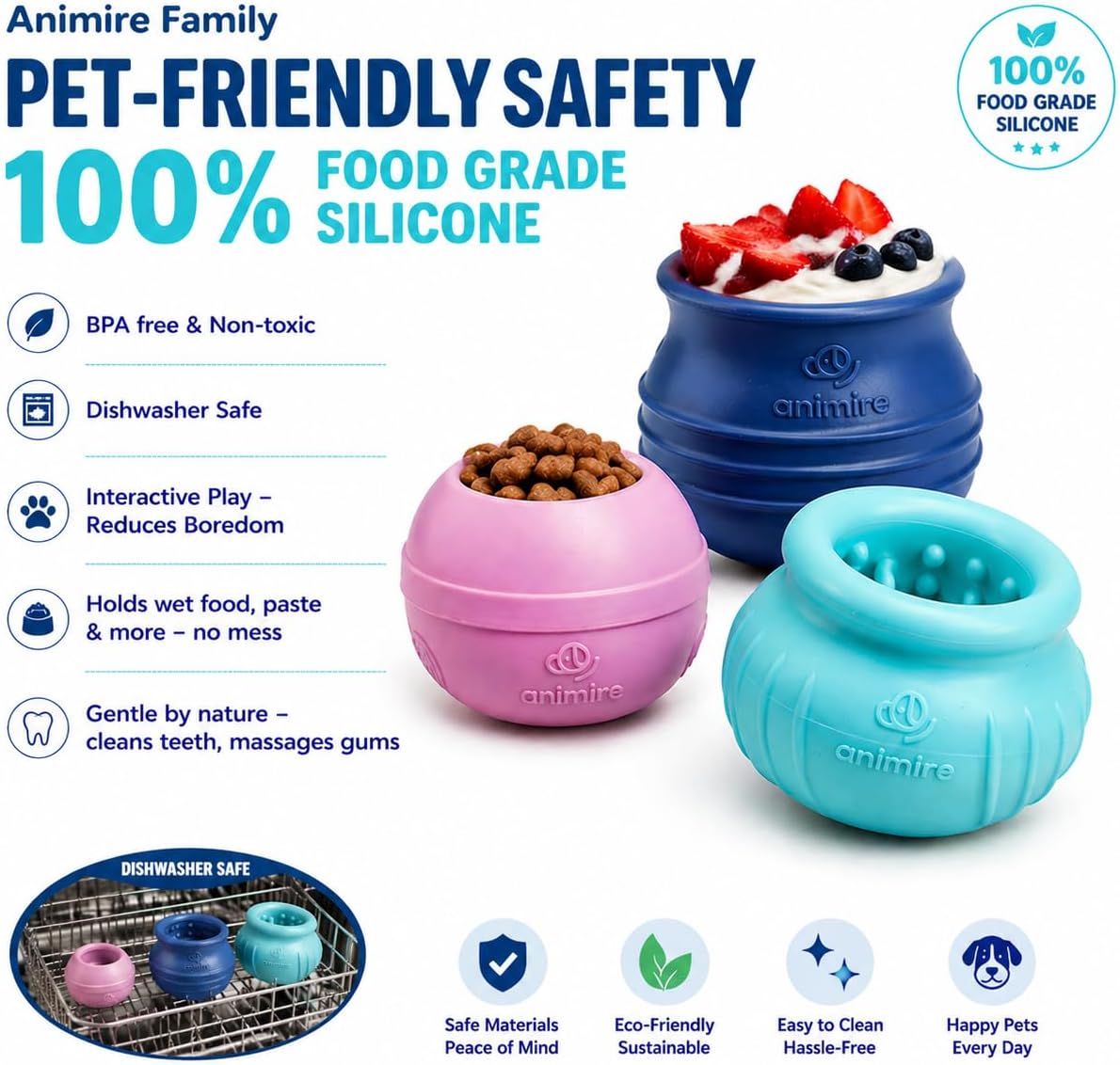 Treat Dispensing Dog Toy, Long-Lasting Interactive Puzzle Toys for Dogs, Stuffable Dog Enrichment Frozen Lick Treat Toy for Boredom, BPA Free Silicone Fetch Catch Chew Toy (Dark Blue,S)
