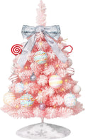 Mini Pink Christmas Tree with Lights, 2 Ft Small Table Top Christmas Tree