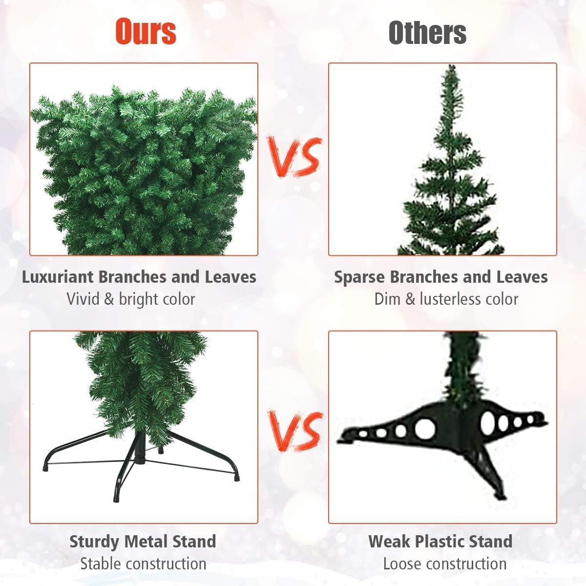 HAPPYGRILL 7ft Upside Down Christmas Tree, Artificial Xmas Tree with 1000 Branch Tips, Metal Stand, Green Inverted PVC Tree for Home Holiday Decoration