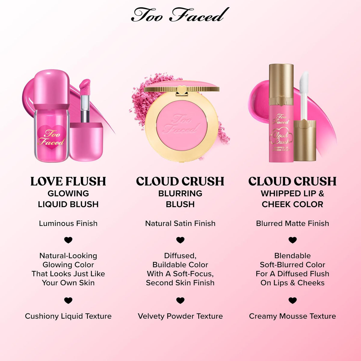 Too Faced Cloud Crush Blurring Blush | Velvety Powder Blush for Cheeks with High-Pigment Formula | 93% Naturally Derived Ingredients, Vegan & Cruelty-Free