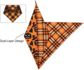 Fall Dog Bandanas 2PCS Halloween Pumpkin Spider Web Large Dogs | 2PCS reversible dog bandanas for fall & Halloween & Thanksgiving.Orange plaid/pumpkin/Spider Web design.Fits medium-large dog