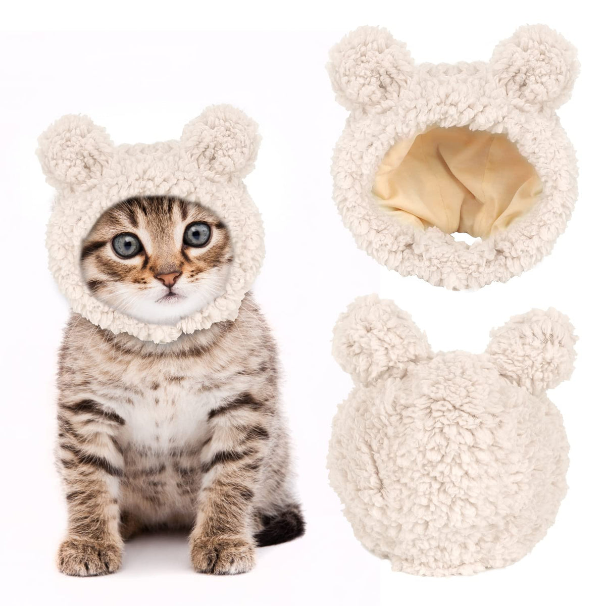 JOICEE Cute Cat Costume Warm Bear Hat Adjustable Small Pet Headwear for Cat