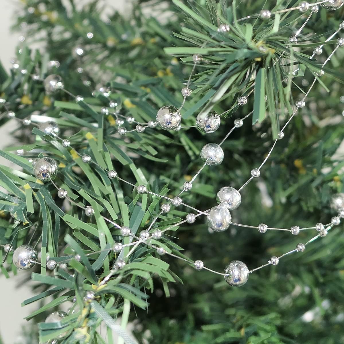 HADDIY Christmas Silvery Tree Beads Garland Decoration,66 Feet Pearl Strands Chain for Christmas Tree Decor,Crafts and Holiday Décor