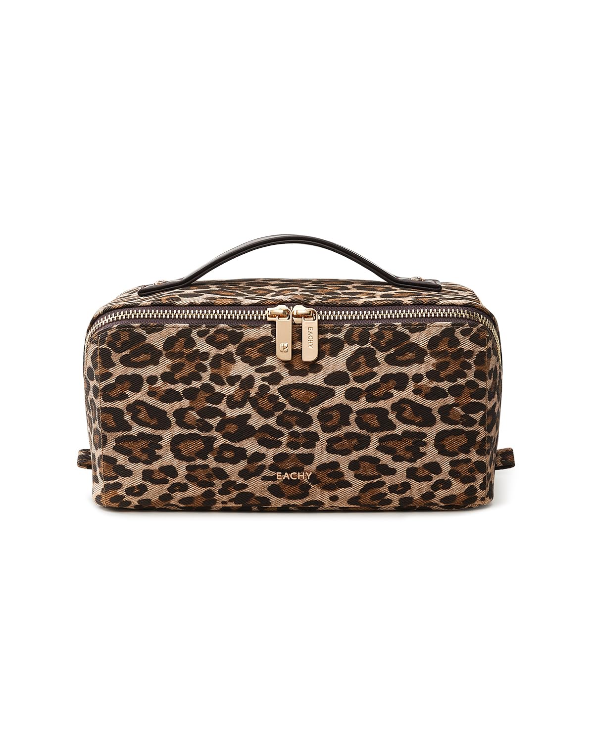 EACHY Travel Makeup Bag, Large Capacity Cosmetic Bag for Women, Waterproof PU Leather, Flat Open Portable Toiletry Bag for Skincare, Brushes & Travel Essentials