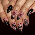 Halloween Black Press On Nails Short Oval Cute Ghost Pumpkin Fake Nails