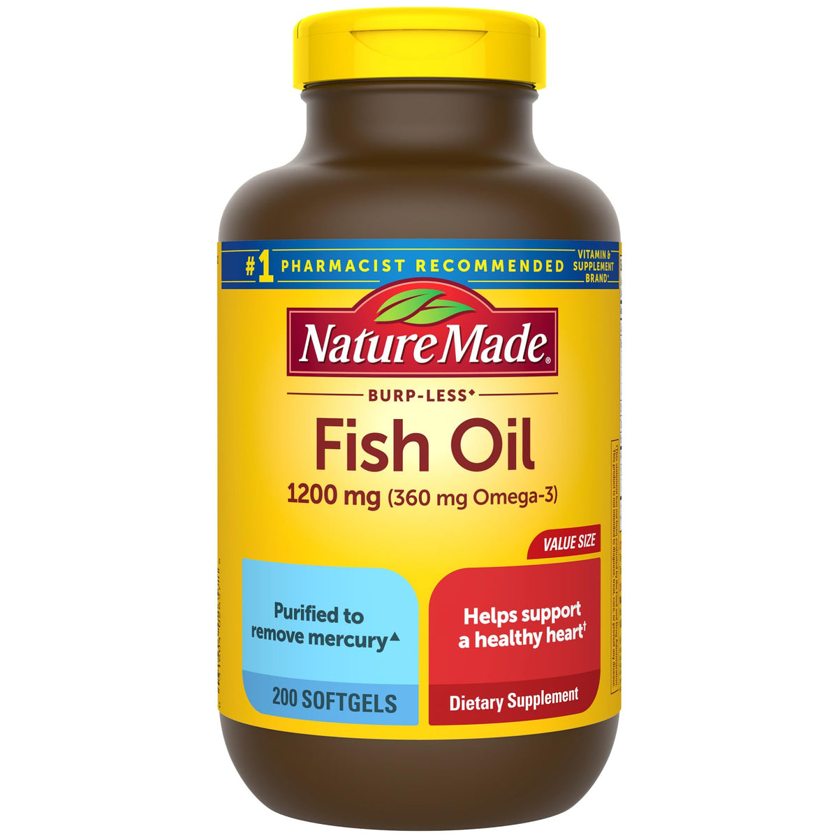 Nature Made Burp Less Ultra Omega 3 Fish Oil Supplements, 1400mg Fish Oil Omega 3 Supplements as Ethyl Esters for Healthy Heart Brain Eyes Support, One Per Day, 90 Softgels