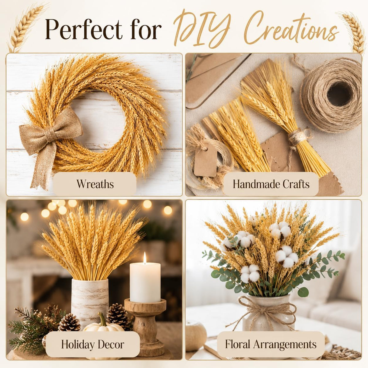 Sukh 100 Stems Dried Wheat Stalks - Boho Fall Decor for Home & Wedding