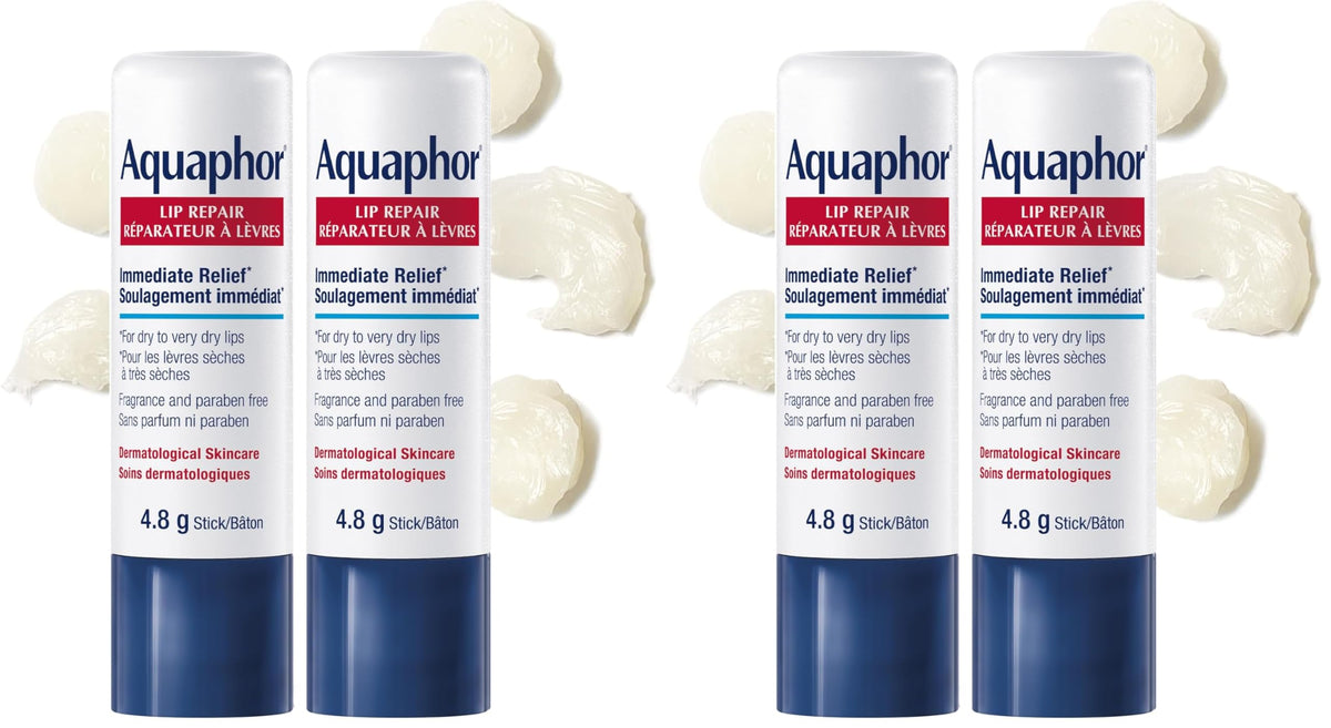 Aquaphor Lip Repair Stick, Moisturizing Lip Balm Pack, Relieves Dryness, 0.17 Oz Stick, Pack of 2