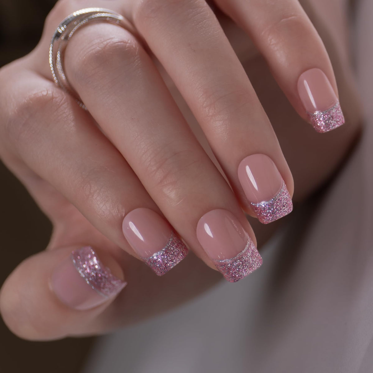 CurvLife Milky White Square Press on Nails Short, Soft Gel Fake Nails with Clean Nude Apricot Design Full Cover False Nails Glossy Nude Glue on Nails Artificial Stick on Nails for Women