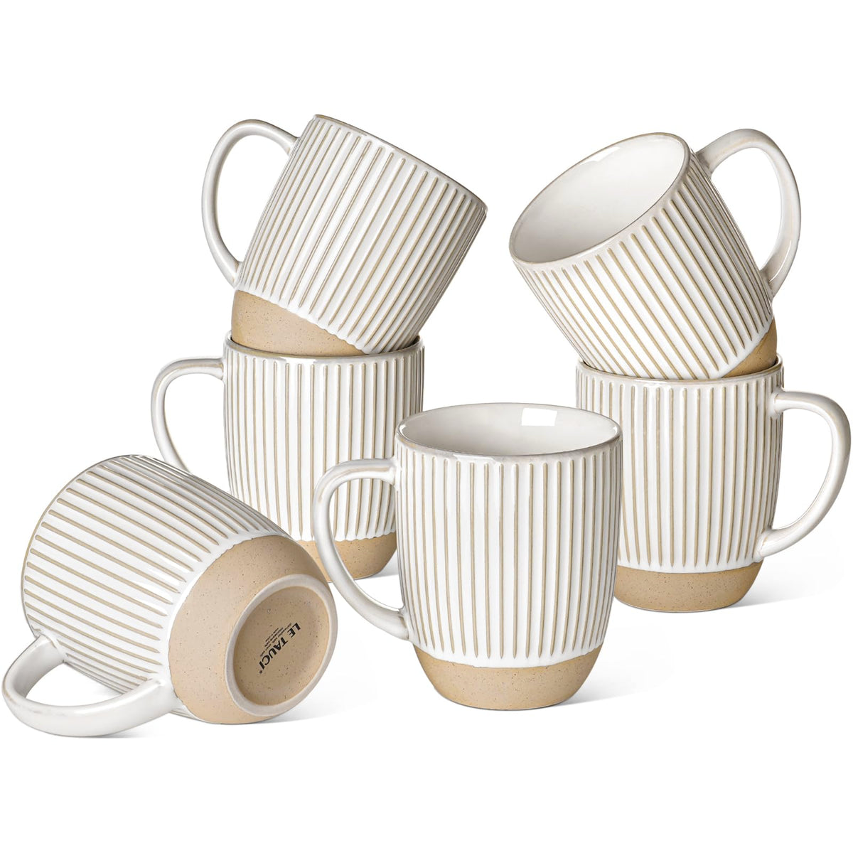 LE TAUCI Coffee Mugs Set of 6, 12 oz Ceramic Coffee Cups with Handle for Latte, Milk, Tea, Cappuccino, Mocha, Cocoa, Microwave Oven Dishwasher Safe - 3.6 inch, Birch