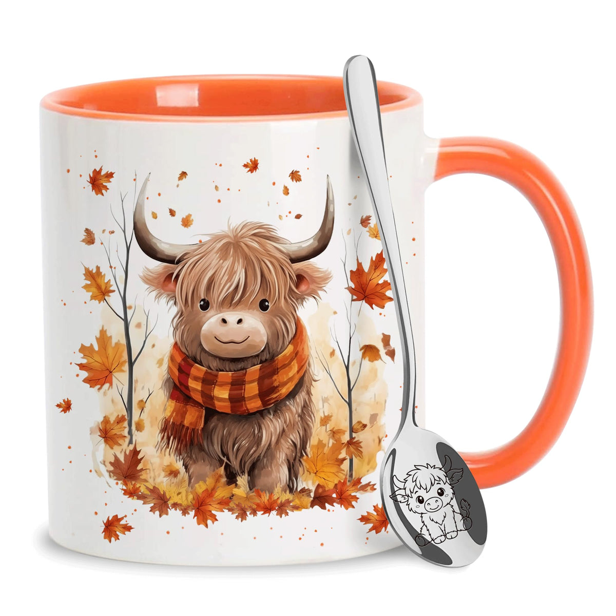 Hyturtle Fall Cat Maple Leaves Coffee Mug with Spoon Gifts on Birthday