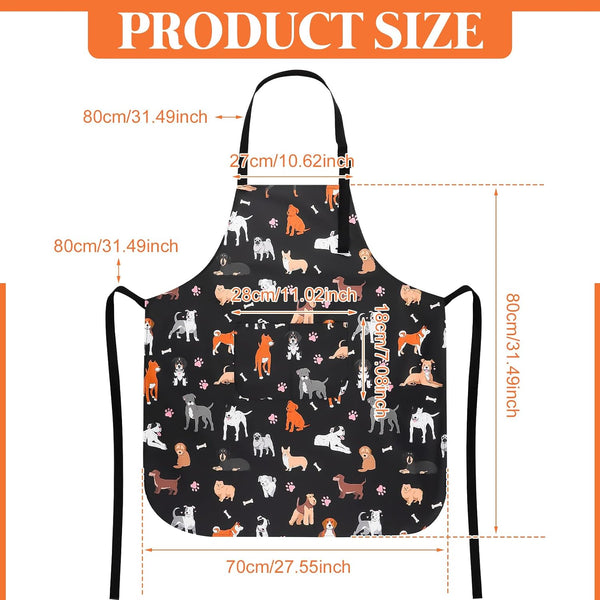 Dog Grooming Waterproof Apron with 2 Pockets, Cute Animals Puppy Dog Pets Apron