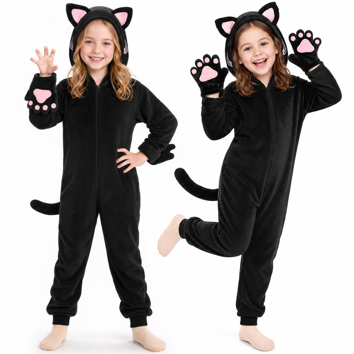 Joycover Halloween Black Cat Costume for Girls, Kids Cheetah Costume Onesie