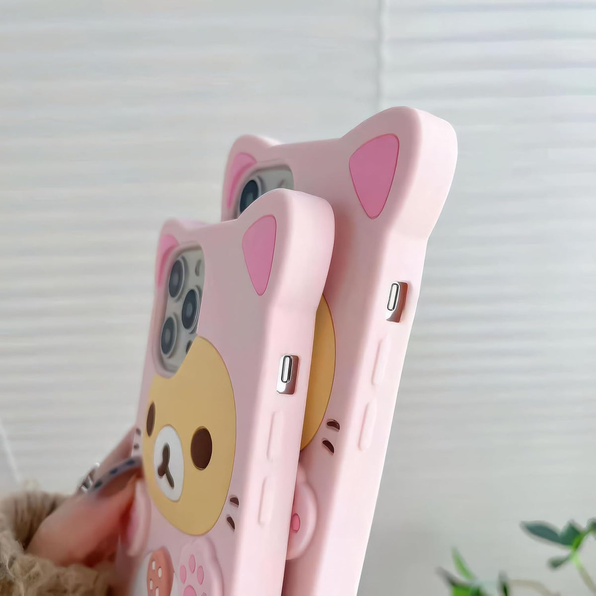 IAIYOXI 3D Cute Cartoon Bear Phone Case for iPhone 15 - Fashionable and Stylish - Funny Pink Bear Design - Soft TPU Protective Case - Kawaii Silicone Cover for Women, Girls, and Kids