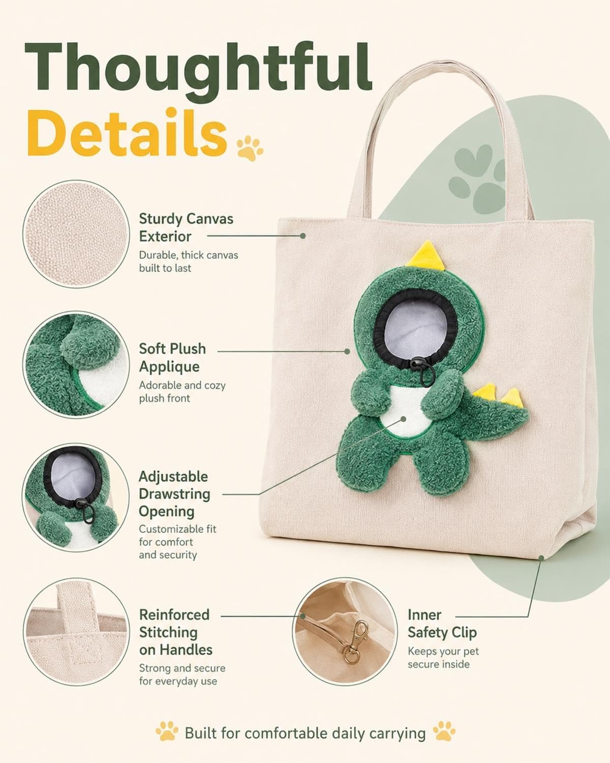 Paw Peek Bag Cute Head Shape Canvas Pet Travel Carrier Tote