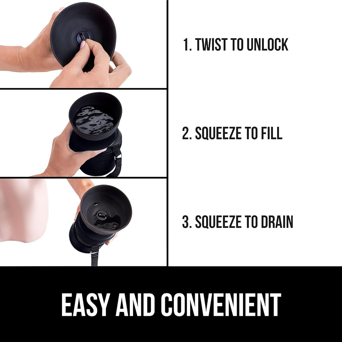 GORILLA GRIP Portable Dog Water Bottle, Food Grade Silicone, 16oz Black