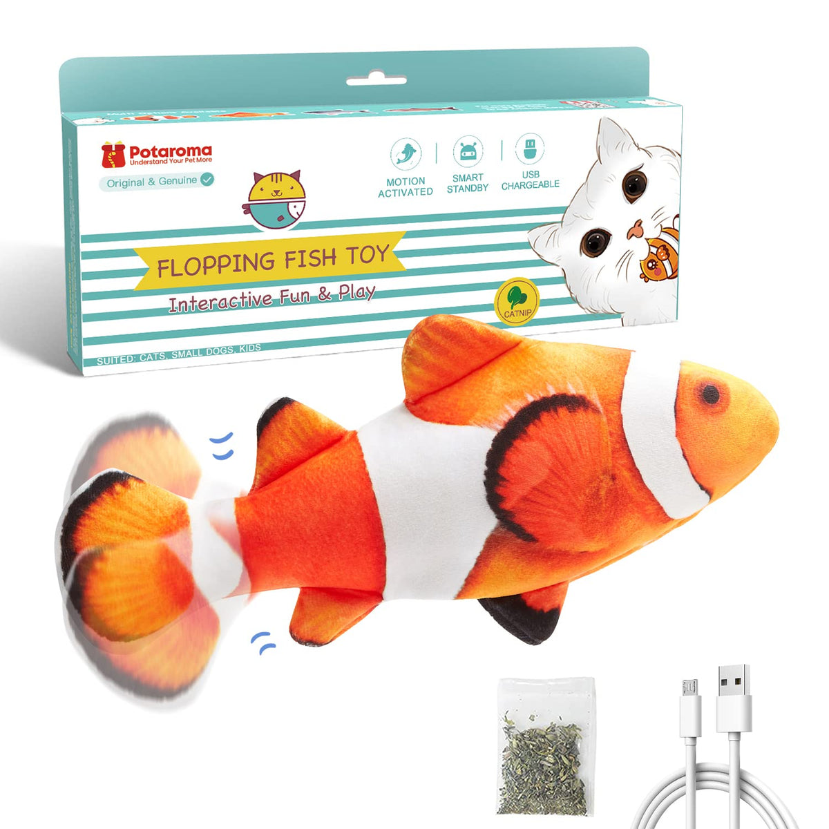 Potaroma Cat Toys Flopping Fish with Catnip, Moving Kitten Kicker, Floppy Wiggle Carp for Small Dogs, Interactive Motion Kitty Exercise, 10.5 Inches