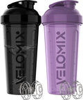 VELOMIX 2 Pack 28oz Protein Shaker Bottle for Protein Mixes, Black/Transpar