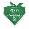 Merry Woofmas Dog Bandana | Pom Poms | 100% Cotton Adjustable Triangle | Made in USA | Christmas | Holiday Season | Winter Wonderland | Gift |Red, Trim 3, One Size (927)