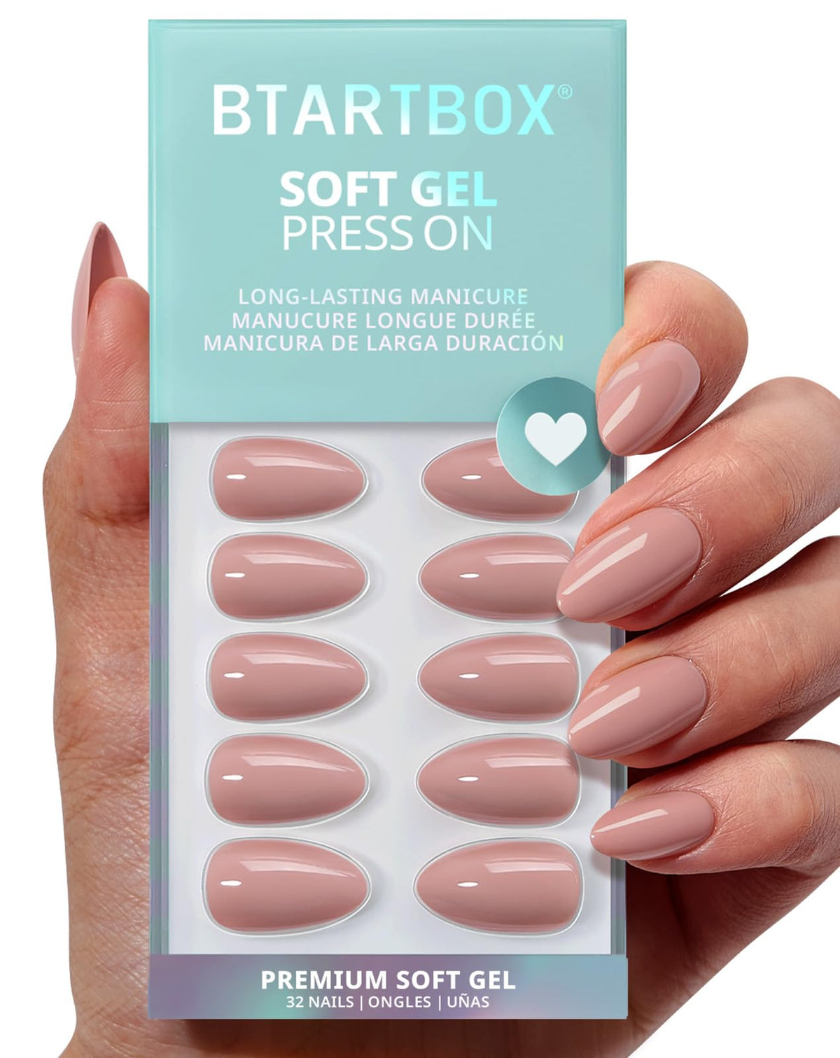 BTArtbox Press On Nails Square - Solid Pink Short Press On Nails with Glue for Women, Opaque Soft Gel Glue On Nails in 16 Sizes - 32 Stick On Nails Kit, Yoga